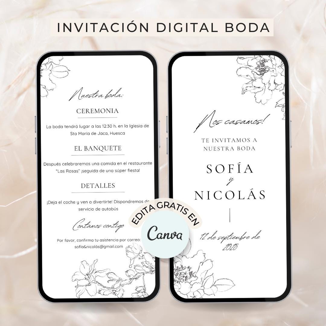 Invitaciones De Boda Digital En Español Editable En Canva. Digital Wedding  Invitations Spanish. Invitación De Boda Digital Reserva La Fecha - Etsy, image size:1080x1080