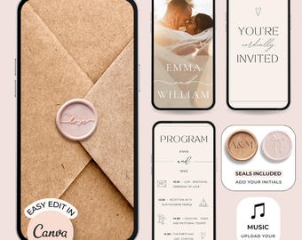 Digital Wedding Invitation template with envelope opening Digital wedding invite Hochzeitseinladung digital Video Save the Date Digital