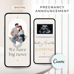 Pregnancy Announcement Video with ultrasound Digital Baby Announcement Video Baby Reveal Pregnancy Reveal Self editing template in Canva