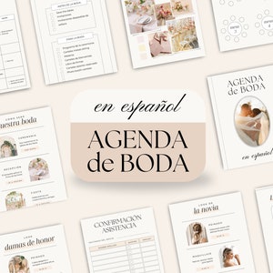 Planificador de Boda en español. Agenda de boda. Plantilla Canva boda