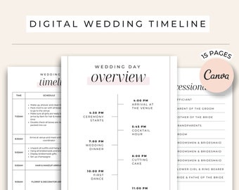 Wedding Day Timeline Template, 15 Page Canva (Digital Download)