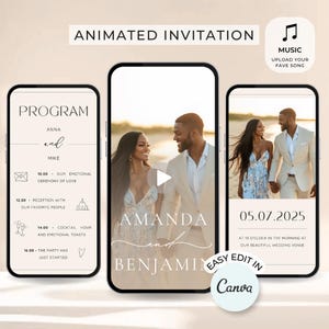 Digital Wedding Invitation with music Save the date template editable in Canva Hochzeitseinladung Digital Wedding Invite video Wedding evite
