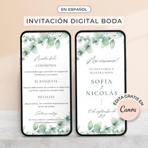 Invitaciones de boda digital en español personalizables en Canva Reserva la fecha boda Digital wedding invitations spanish Save the date