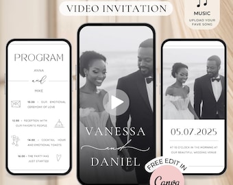 Digitale Hochzeitseinladungsvideovorlage, anpassbares Canva-Design