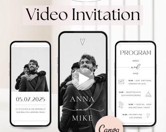 Faire-part animé, modèle d'invitation de mariage vidéo Save the Date, faire-part numérique modifiable sur Canva