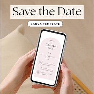 Wedding Invitation template. Modern Arch Save the dates. Digital invitation Editable in Canva