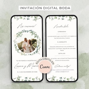 Invitaciones de boda digital en español Invitaciones de boda civil Invitación de boda virtual para enviar por Whatsapp Guarda la fecha boda