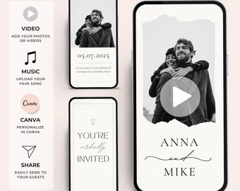 Animated Wedding Invitation Video, Modern Minimalist Template (Digital Download)
