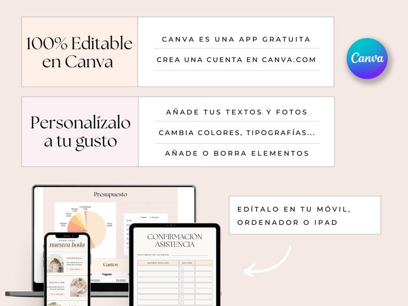Planificador de Boda en español. Agenda de boda. Plantilla Canva boda imagen 9