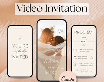 Faire-part de mariage vidéo modifiable dans Canva, modèle d'invitation de mariage animée, modèle de vidéo Save the Date. Faire-part de mariage moderne