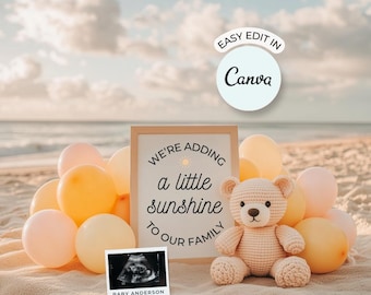 Beach Pregnancy Announcement, Summer Photo Template (Digital Download)