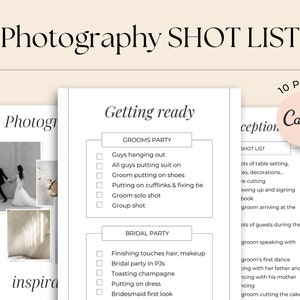 Wedding photography cheklist. Photo shot list template. Wedding planning printable