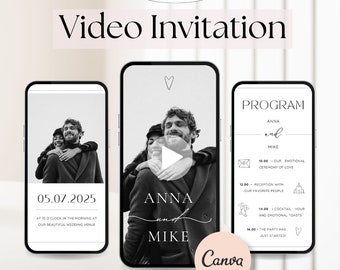 Faire-part animé, modèle d'invitation de mariage vidéo Save the Date, faire-part numérique modifiable sur Canva