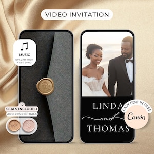 Digital Wedding Invitation with envelope Black Wedding invitation Video Hochzeitseinladung digital Save the Date Animated wedding invite