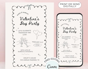 Galentine's Day Party Invitation, Customizable Card (Digital Download)