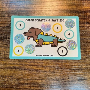 Color Scratch & Save Challenge! Halloween Dino Dog , Savings Scratch-Off, Fits A5/A6 Cash Stuffing Binder Scratch Off Savings Challenge!