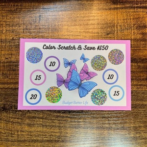 Color Scratch & Save Challenge! Butterfly Challenge, Savings Scratch-Off Fits A5/A6 Cash Stuffing Binder Scratch Off Savings Challenge!