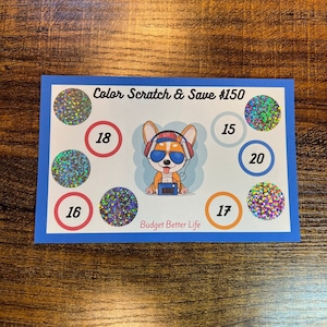 Corgi Color Scratch & Save Challenge! Save 50 or 75, Dog Savings Scratch-Off Fits A5/A6 Cash Stuffing Binder Scratch Off Savings Challenge!