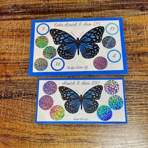 Color Scratch & Save Challenge! Blue Butterfly, Savings Scratch-Off Fits A5/A6 Cash Stuffing Binder Scratch Off Savings Challenge!