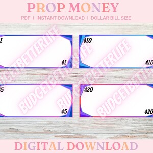 Printable Prop Money, Decorate Your Own Prop Money, Dollar Bill Size Prop Money, Amounts 1-20 ...