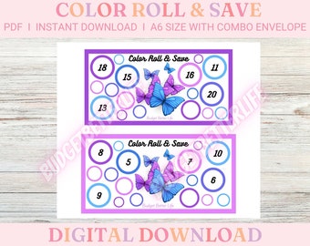 Schmetterlingsfarbe Roll & Spar! Digitaler Download mit zwei A6-Spar-Herausforderungen und Dashboard oder Falten, um einen kombinierten Umschlag zu erstellen!