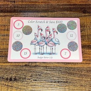 Color Scratch & Save Challenge! Holiday Flamingos Challenge, Savings Scratch-Off, Fits A5/A6 Cash Stuffing Binder, Scratch Off Savings!