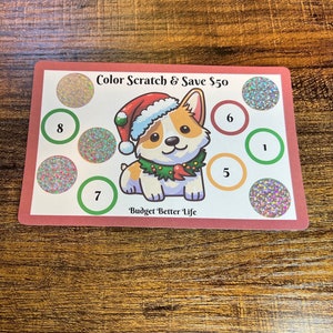 Color Scratch & Save Challenge! Christmas Corgi Challenge, Savings Scratch-Off, Fits A5/A6 Cash Stuffing Binder, Scratch Off Savings!