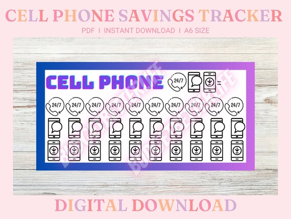 Cell Phone Savings Tracker, A6 Size, Color Track & Save, New Phone Savings Challenge, Savings Tracker Digital Download!