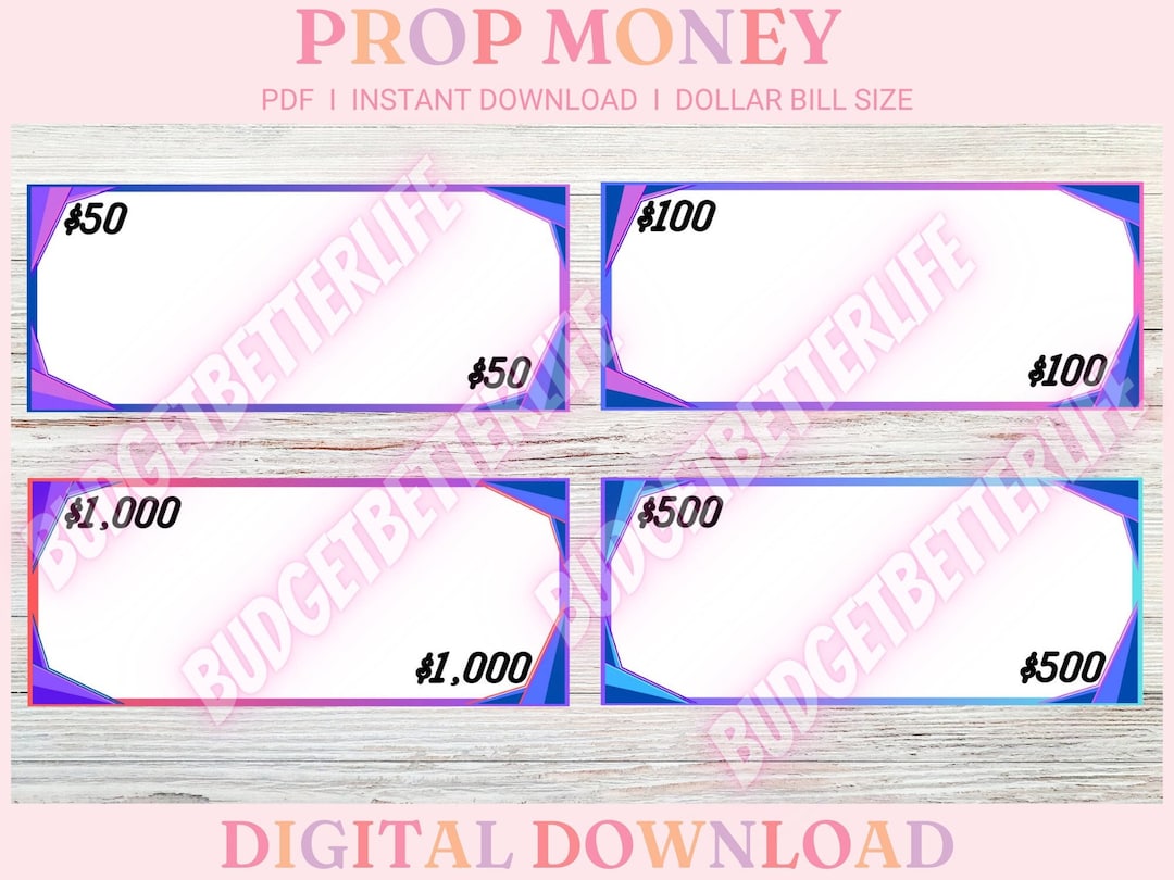 Printable Prop Money, Decorate Your Own Prop Money, Dollar Bill Size