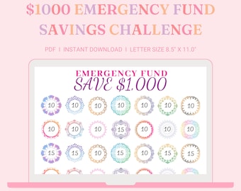 Notfall Fund 1000 Savings Tracker, 1000 Notfall Fund Challenge, Savings Challenge, Notfall Funds Tracker, Save 1000 Digital Download!