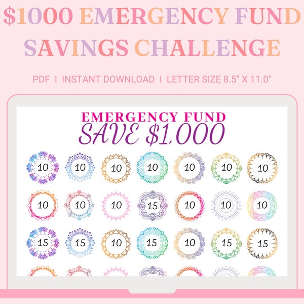 Emergency Fund 1000 Savings Tracker, 1000 Emergency Fund Challenge, Savings Challenge, Emergency Funds Tracker, Save 1000 Digital Download!