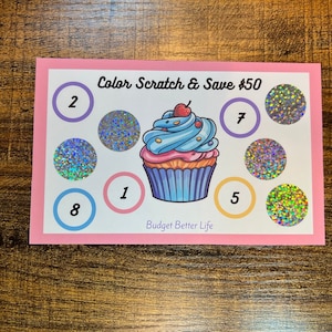 Color Scratch & Save Challenge! Cupcake Challenge Savings Scratch-Off, Fits A5/A6 Cash Stuffing Binder, Scratch Off Savings Challenge!