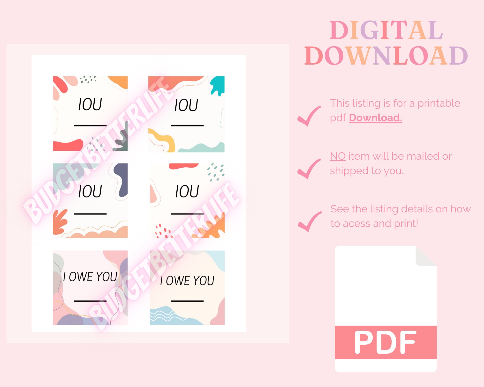 Printable IOU Card Bundle I Owe You Slips IOU Placeholders Etsy Australia