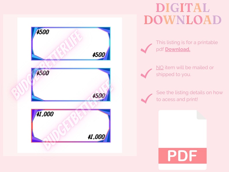 Printable Prop Money Decorate Your Own Prop Money Dollar Etsy