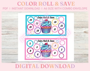 Cupcake Farbrolle & sparen! Digitaler Download mit zwei A6 Spar-Challenges und Dashboard oder falten als Kombi-Umschlag!