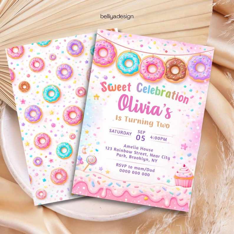 Donut Birthday Invitation Canva Template | Sweet Birthday Party Invite