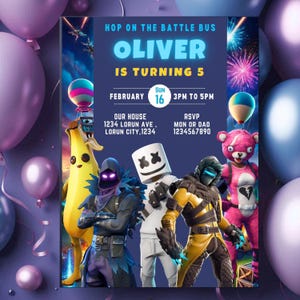Fort Spiel Geburtstagseinladung | Einladung zum Geburtstag Videospiel-Party einladen | Personalisierte Fort Party Einladung