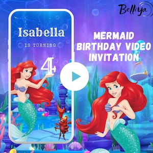 Convite video do aniversário da sereia pequena de Ariel de <br> Entrega Rápida? Convite animado da festa de aniversário da pequena sereia | Convite para festa de aniversário da Pequena Sereia