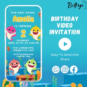 Convite de aniversário de bebê tubarão em vídeo, convite de bebê tubarão, convite com tema de bebê tubarão, convite de aniversário de pequeno bebê tubarão