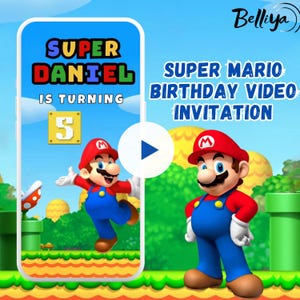 Super Mario Bros Video-Einladung, Super Mario Geburtstag-Video-Einladung, Mario Bros Kids Video-Einladung, Mario personalisierte digitale evite