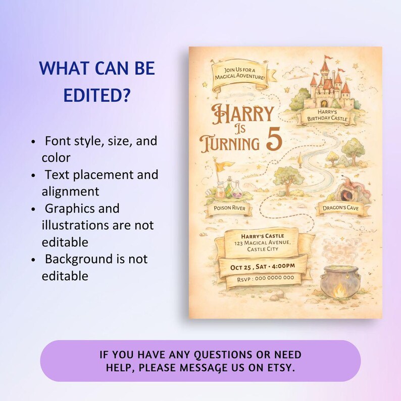 Map Party Invite Wizard Birthday Invitation Template Canva | Magical Map Party Invite ...