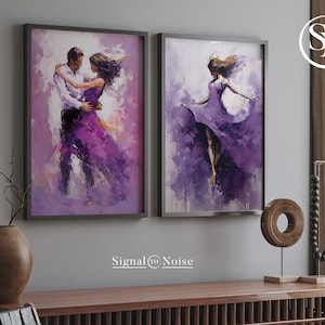 Passion of Flamenco Dance Painting - Set of Two Elegant Digital Wall Decor Prints in Purple and White - Gift Home Decor