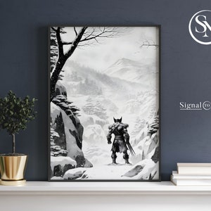 Wolverine - Japanese Ink Art Style - Black and White - Digital Print Poster Painting Wall Art