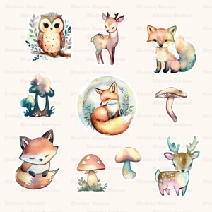 Conjunto de adesivos desenhados à mão em aquarela de criaturas mágicas fofas de conto de fadas (4 peças)
