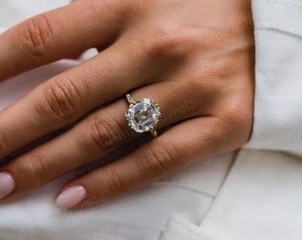 4.5 CT Asscher Cut Moissanite Engagement Ring, Art Deco Wedding Ring, Retro Vintage Style Unique Anniversary Ring, Decorative Prong Set Ring