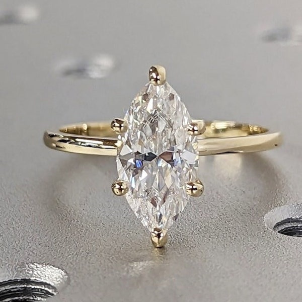 2 Carat Marquise Cut Moissanite Engagement Ring, Classic Solitaire Wedding Bridal Gift Ring, Forever One Diamond Anniversary Ring For Her