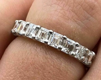 Asscher Cut Moissanite Wedding Band, Full Eternity Anniversary Band, Unique Shared Prong Matching Stackable Promise Band, Gift Band For Her