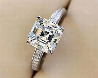 3 CT Asscher Cut Moissanite Engagement Ring, Classic Solitaire Wedding Bridal Ring, Unique Square Cut Diamond Anniversary Ring, Gift For Her