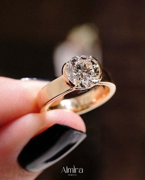 Anello certificato colore G, anello con diamante rotondo da