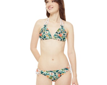 Ensemble de bikini floral à lanières, bikini floral, ensemble de bikini hippie, bikini bohème, maillot de bain, été